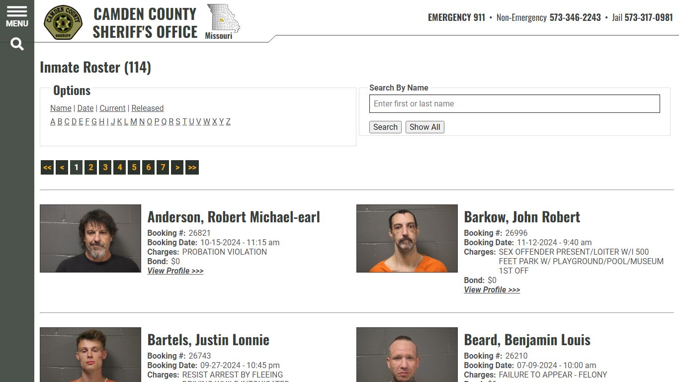 Inmate Roster - Current Inmates - Camden County Missouri Sheriff's Office